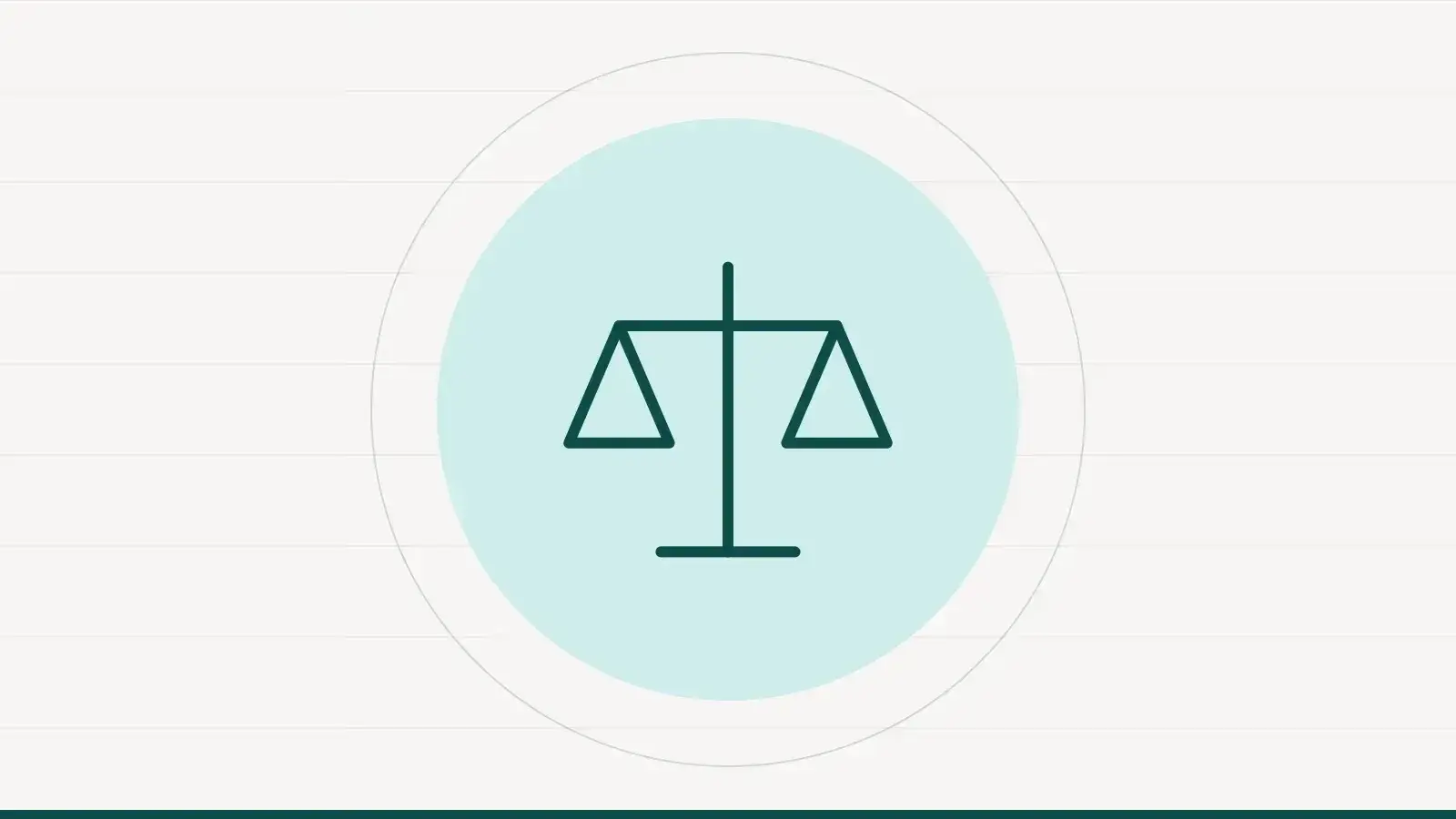 Pictogramme d'une balance à deux plateaux au trait, posé sur un disque vert d'eau